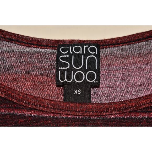 CLARA SUN WOO $78 Striped Button Dolman Sleeve Cropped Sweater Burgundy Multi XS - Picture 3 of 3